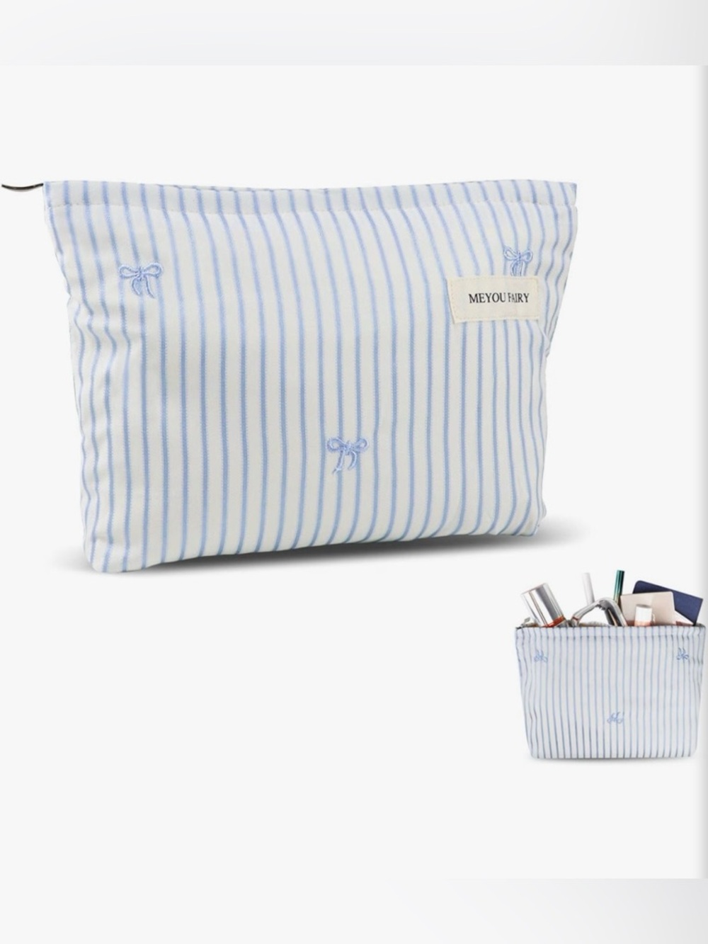 Makeup Bag with Zipper Blue Stripes